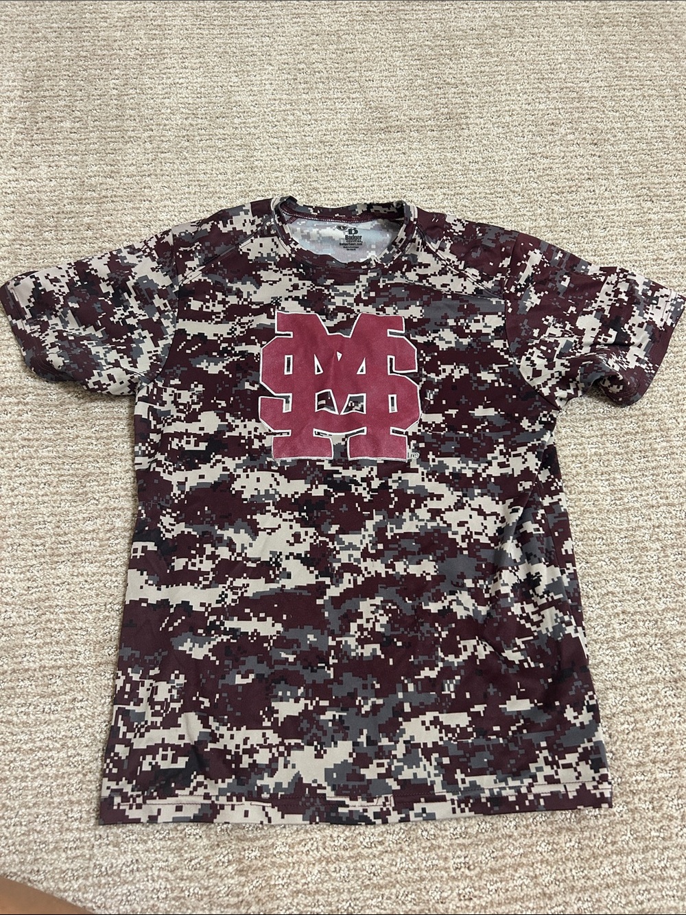 Mississippi State Maroon & Tan Digi-Camo Kids Tee with Chest Logo